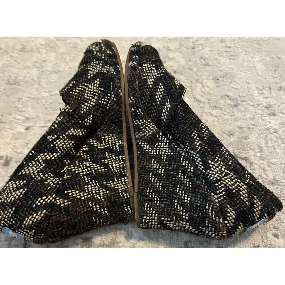 TOMS Womens Black White Woven Fabric Peep Toe Wedge Heels Size‎ 6.5